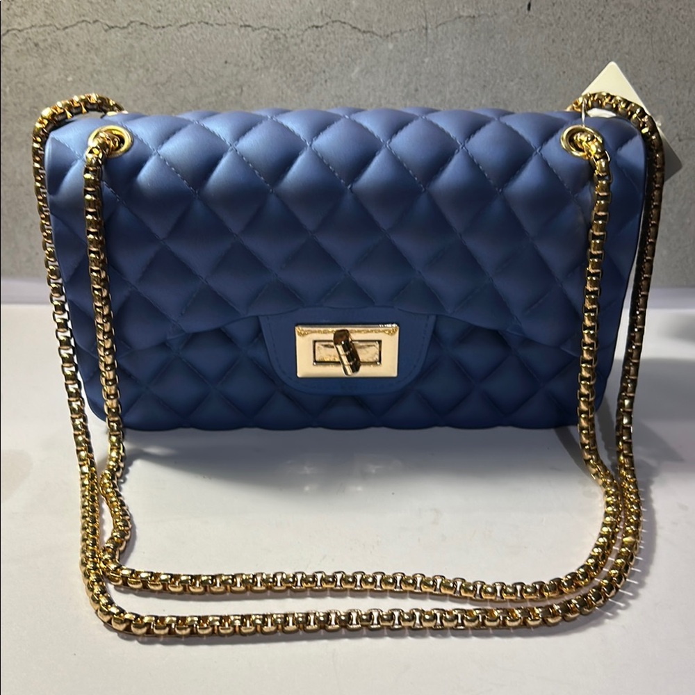 Blue Quilted Chain Shoulder Jelly Bag